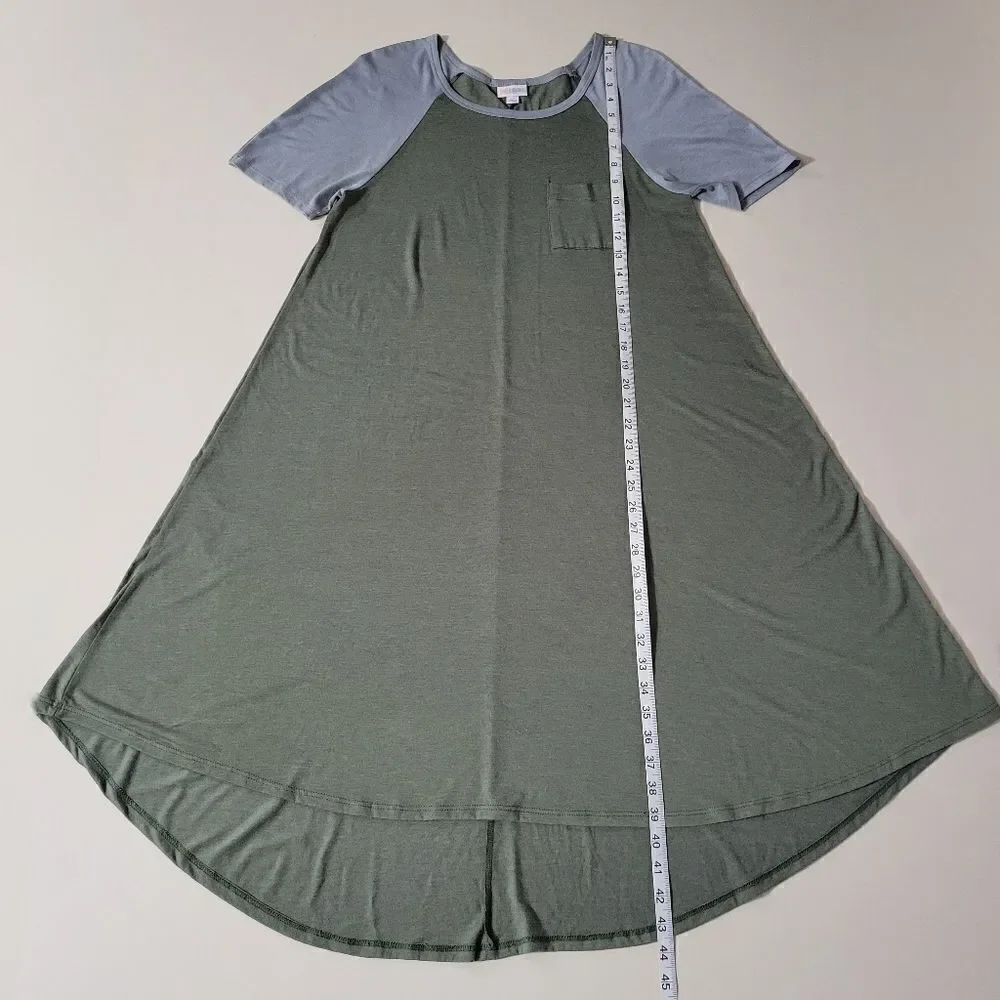 LuLaRoe Carly Green Swing Dress Scoop-neck Short Sleeve Hi-Low Hemline